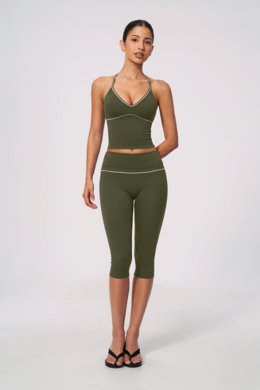 V-Neck Criss Cross Tank & Capri Leggings Set