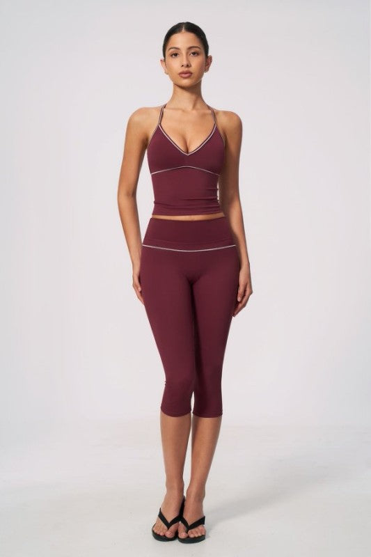 V-Neck Criss Cross Tank & Capri Leggings Set