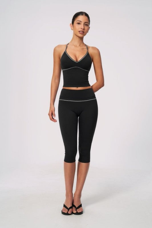 V-Neck Criss Cross Tank & Capri Leggings Set