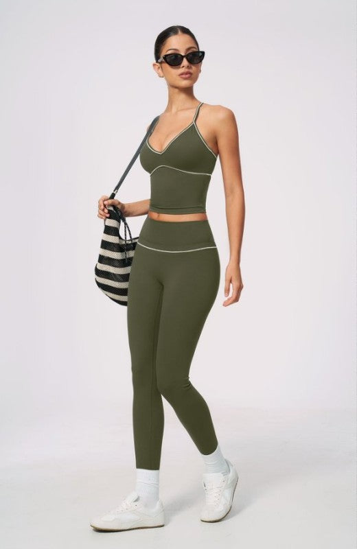V-Neck Sporty Bra & High Waist Leggings Set