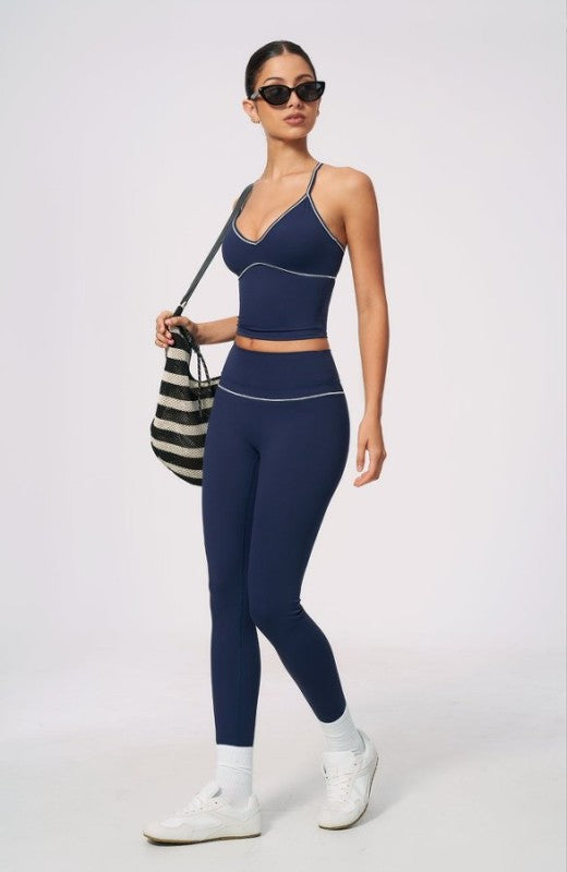V-Neck Sporty Bra & High Waist Leggings Set