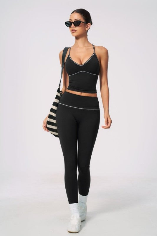 V-Neck Sporty Bra & High Waist Leggings Set