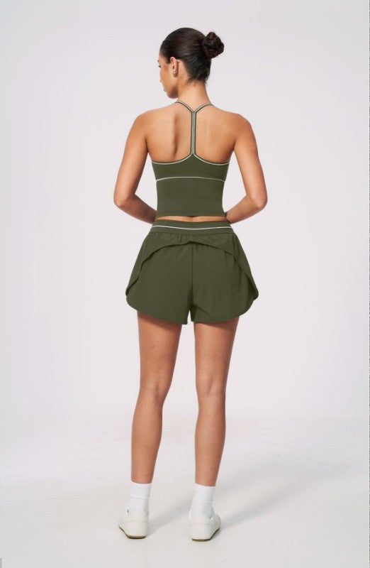 V Neck Spaghetti Strap Crop Top & High Waist Shorts Set