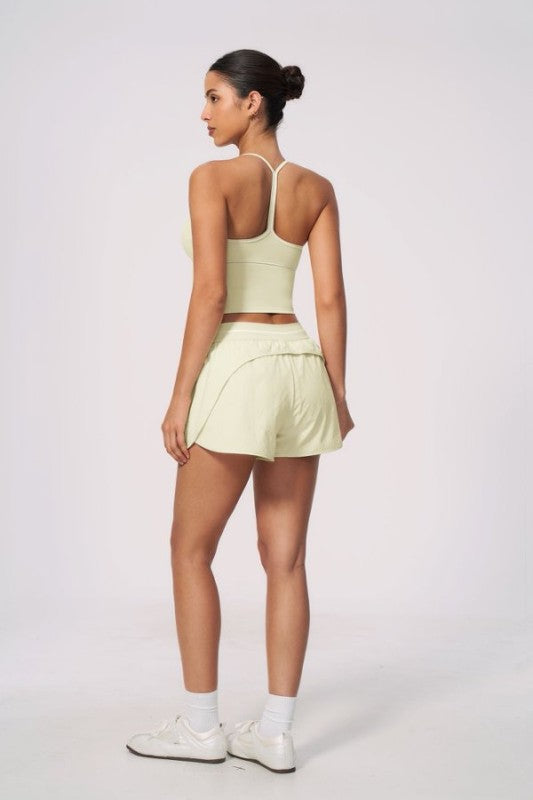 V Neck Spaghetti Strap Crop Top & High Waist Shorts Set
