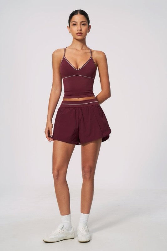 V Neck Spaghetti Strap Crop Top & High Waist Shorts Set