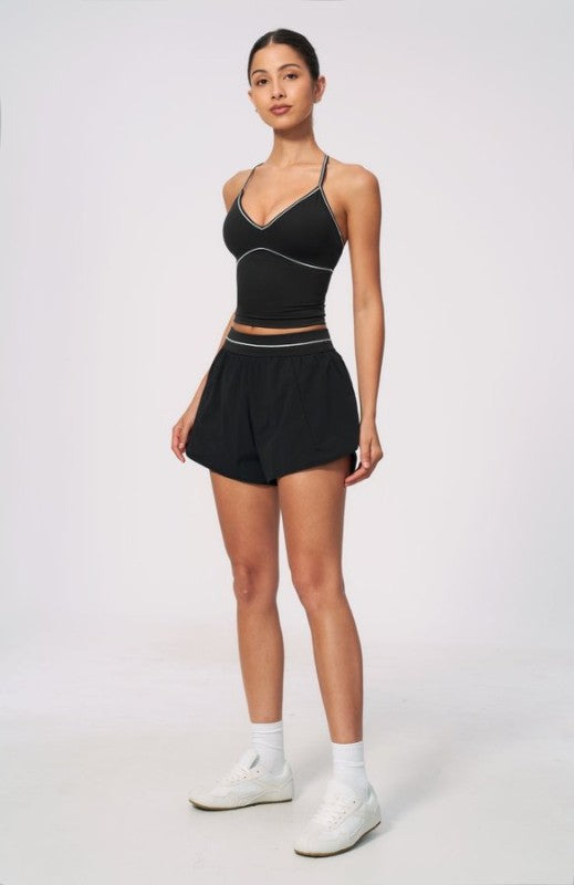 V Neck Spaghetti Strap Crop Top & High Waist Shorts Set
