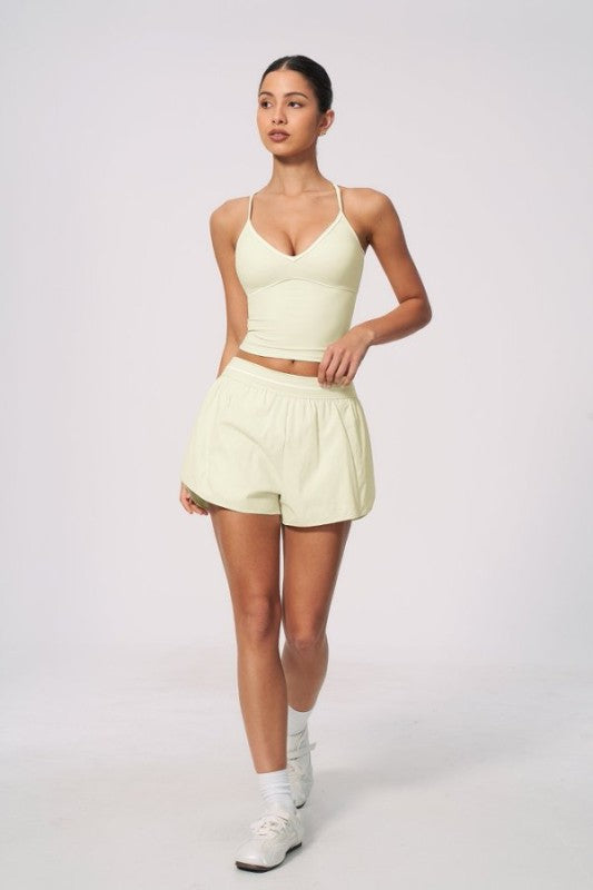 V Neck Spaghetti Strap Crop Top & High Waist Shorts Set