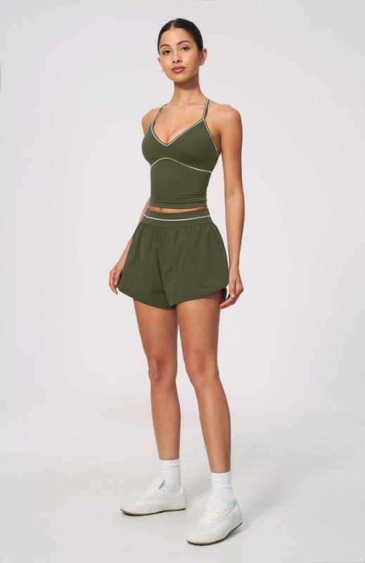 V Neck Spaghetti Strap Crop Top & High Waist Shorts Set
