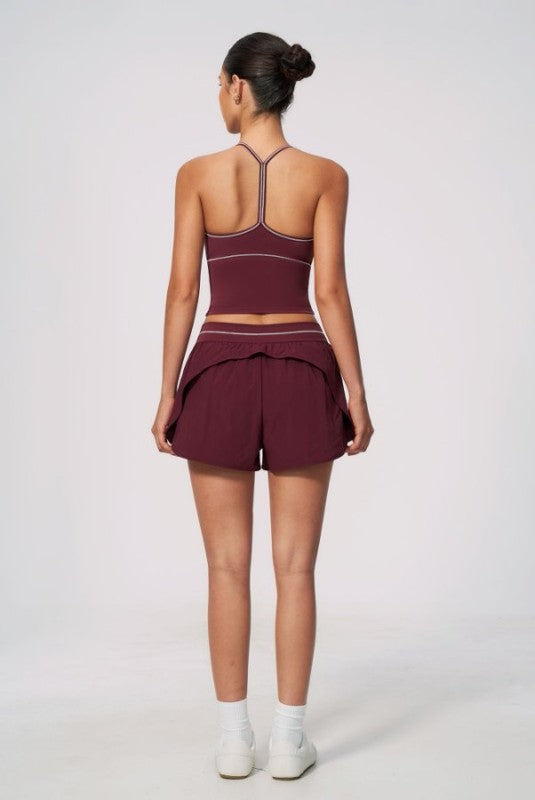 V Neck Spaghetti Strap Crop Top & High Waist Shorts Set