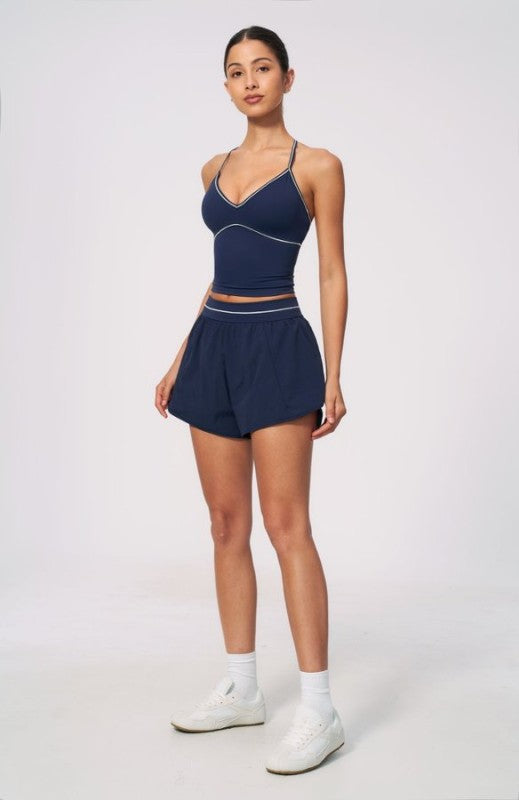 V Neck Spaghetti Strap Crop Top & High Waist Shorts Set