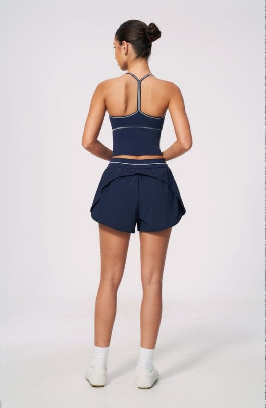 V Neck Spaghetti Strap Crop Top & High Waist Shorts Set