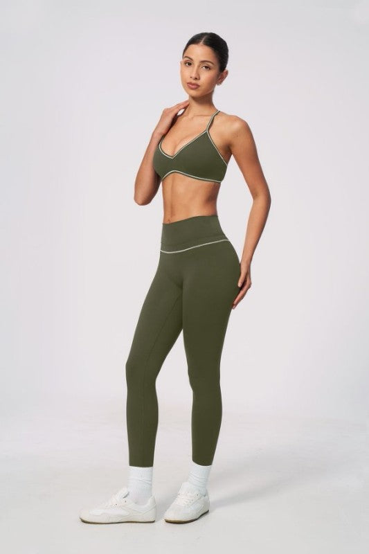 V Neck Delicate Strap Bra & High Waist Leggings Set