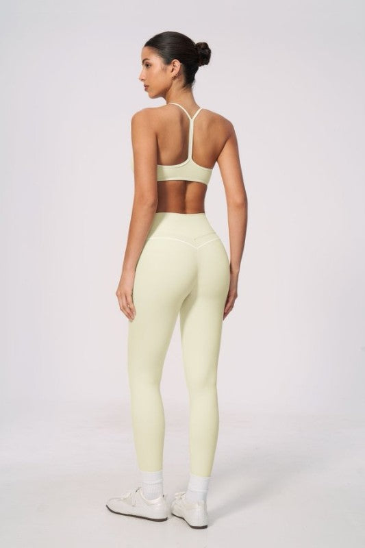 V Neck Delicate Strap Bra & High Waist Leggings Set