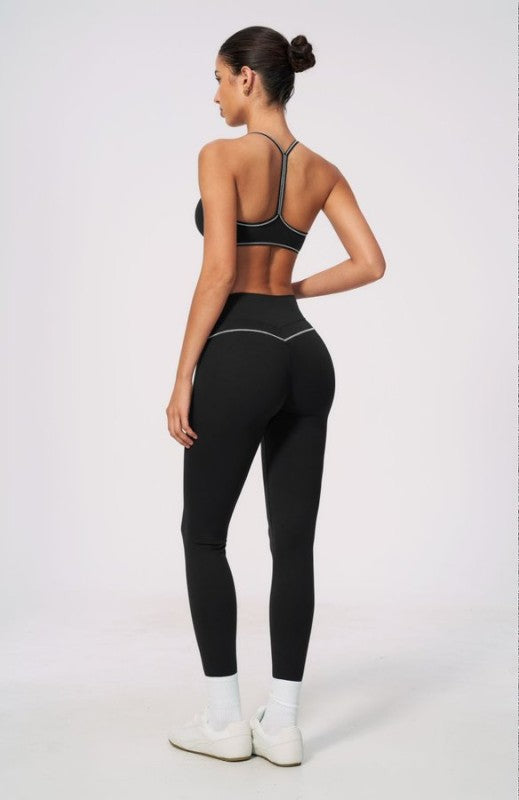V Neck Delicate Strap Bra & High Waist Leggings Set