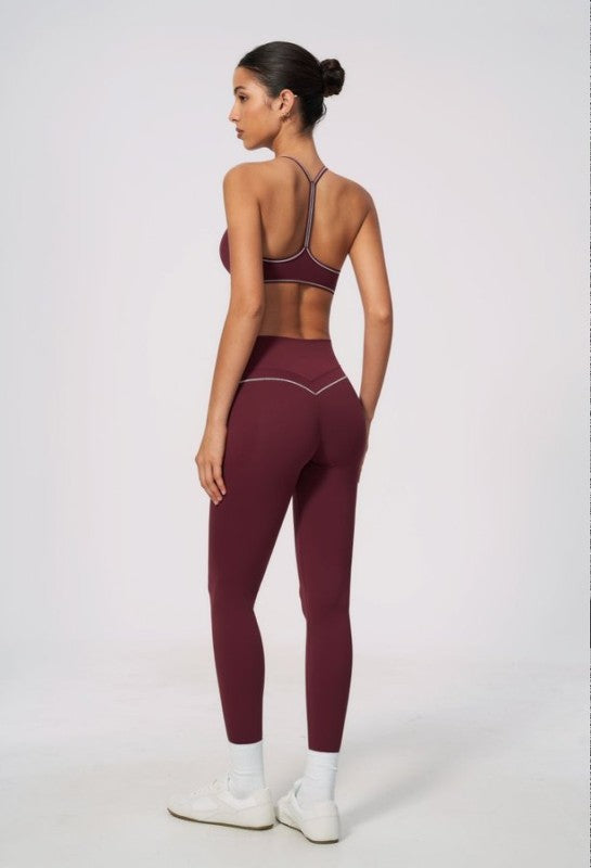 V Neck Delicate Strap Bra & High Waist Leggings Set