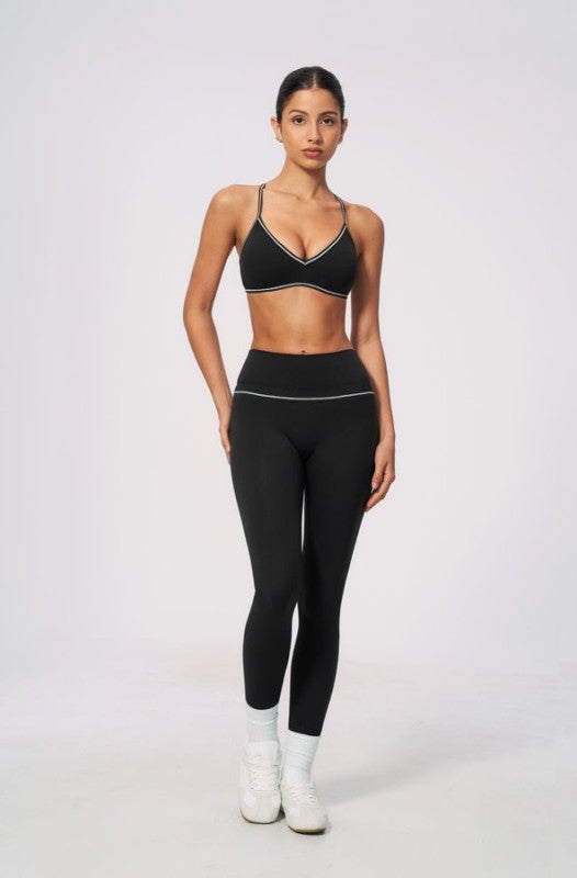 V Neck Delicate Strap Bra & High Waist Leggings Set
