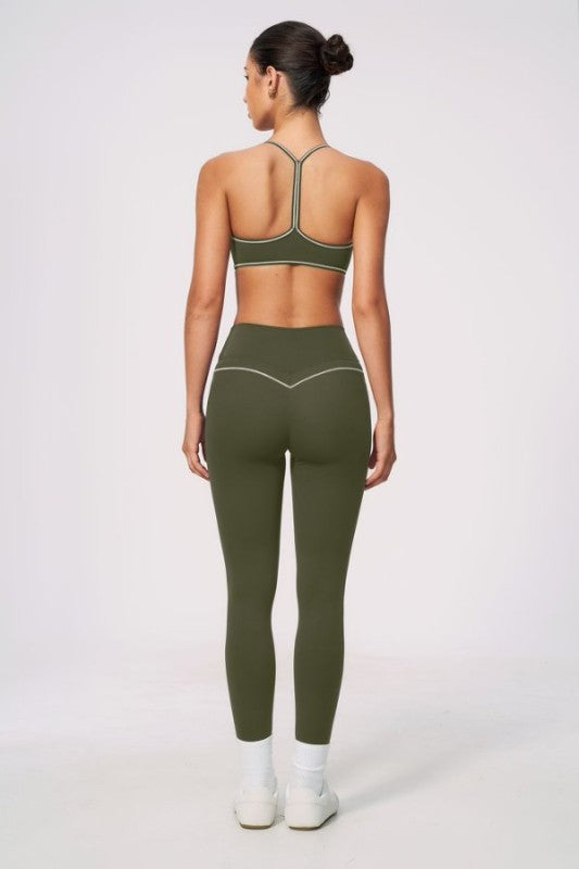 V Neck Delicate Strap Bra & High Waist Leggings Set
