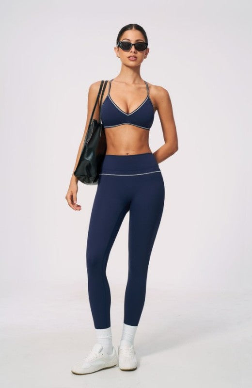 V Neck Delicate Strap Bra & High Waist Leggings Set