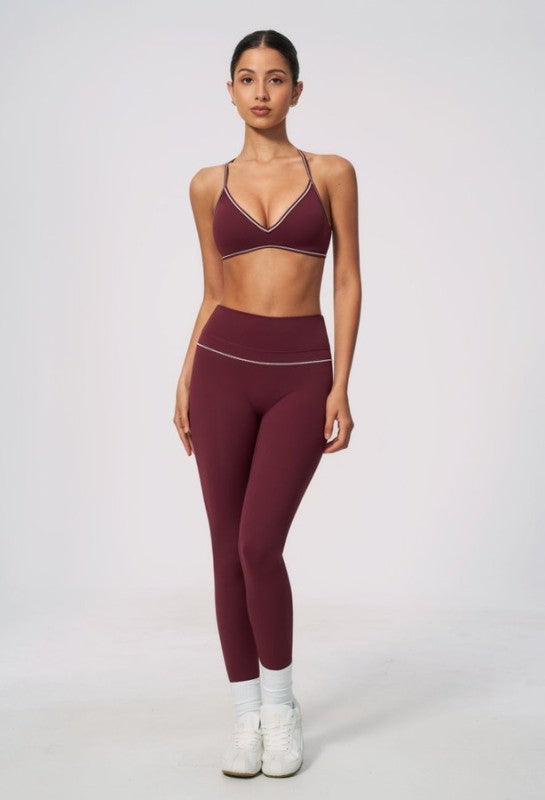 V Neck Delicate Strap Bra & High Waist Leggings Set