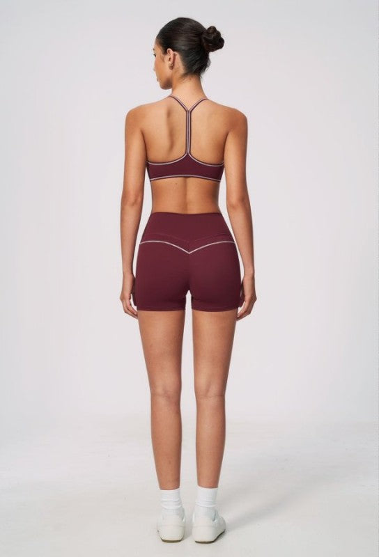 Sporty Strap Detail Bra & High Waist Shorts Set