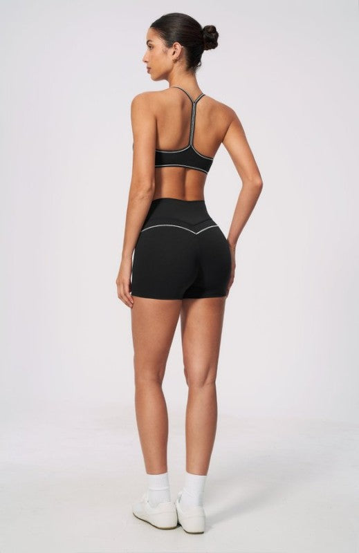 Sporty Strap Detail Bra & High Waist Shorts Set