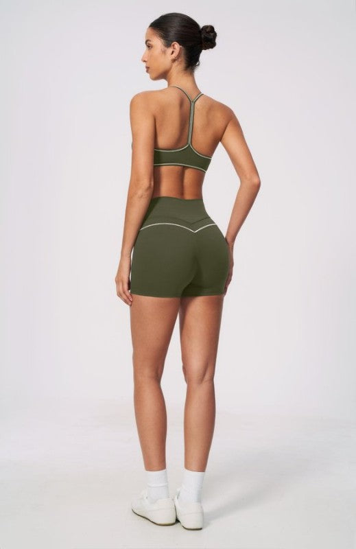 Sporty Strap Detail Bra & High Waist Shorts Set
