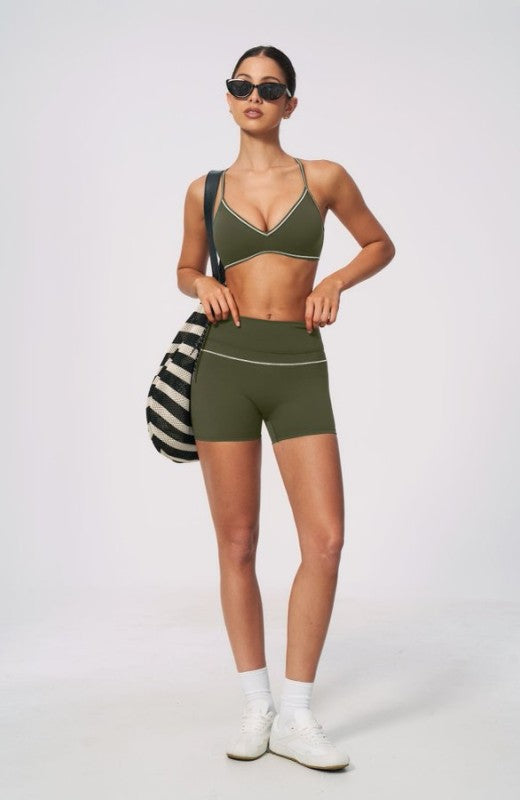 Sporty Strap Detail Bra & High Waist Shorts Set