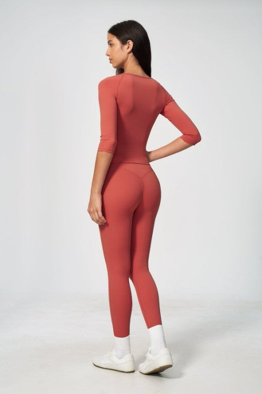 3/4 Sleeve Scoop Neck Top & High Waist Leggings Set