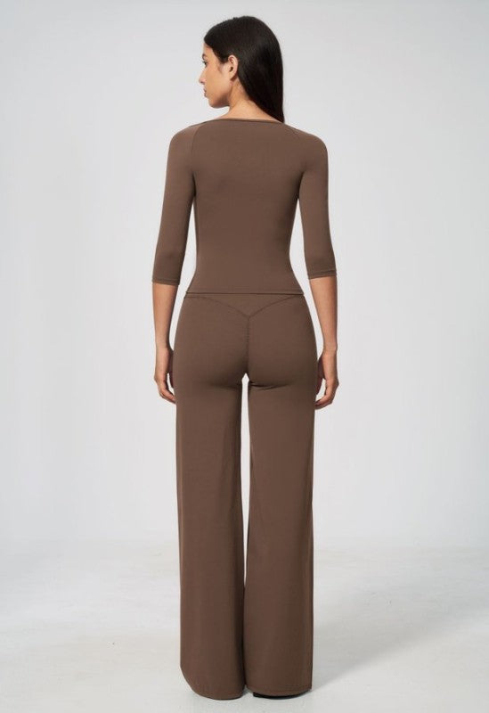 3/4 Sleeve Scoop Neck Top & High Waist Leggings Set