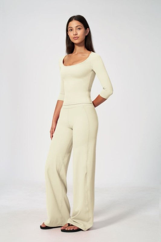 3/4 Sleeve Scoop Neck Top & High Waist Leggings Set