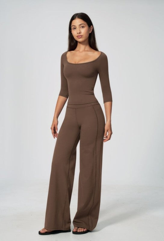 3/4 Sleeve Scoop Neck Top & High Waist Leggings Set