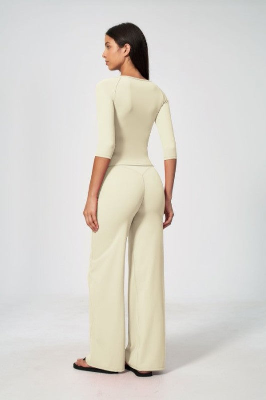 3/4 Sleeve Scoop Neck Top & High Waist Leggings Set