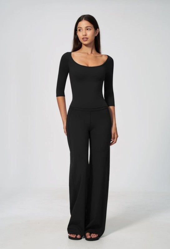 3/4 Sleeve Scoop Neck Top & High Waist Leggings Set