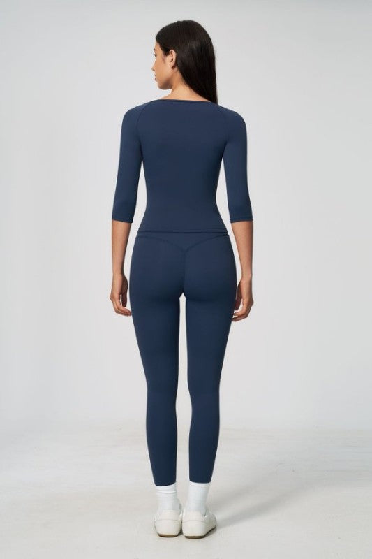 3/4 Sleeve Scoop Neck Top & High Waist Leggings Set