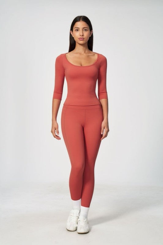 3/4 Sleeve Scoop Neck Top & High Waist Leggings Set