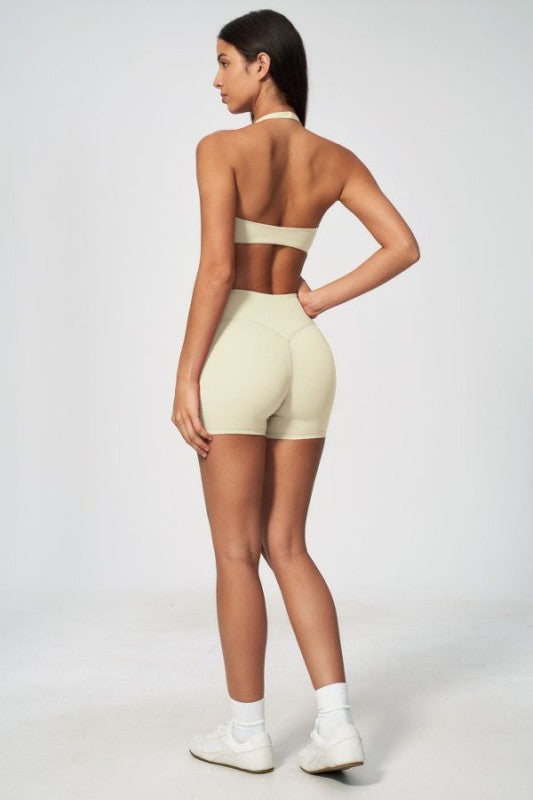 Halter Neck Silhouette Bra & High Waist Shorts Set