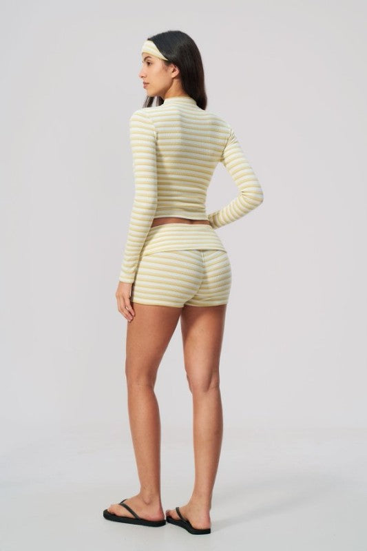 Zip Up Long Sleeve Top & High Waist Shorts Set