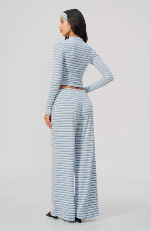 High Neck Zip Up Cropped Top & Wide Leg Pants Set