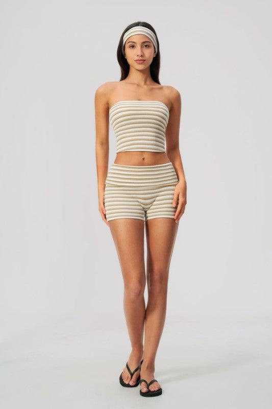 Bandeau Crop Top & High Waist Shorts Set