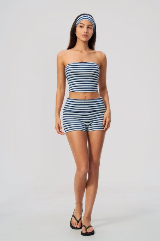Bandeau Crop Top & High Waist Shorts Set