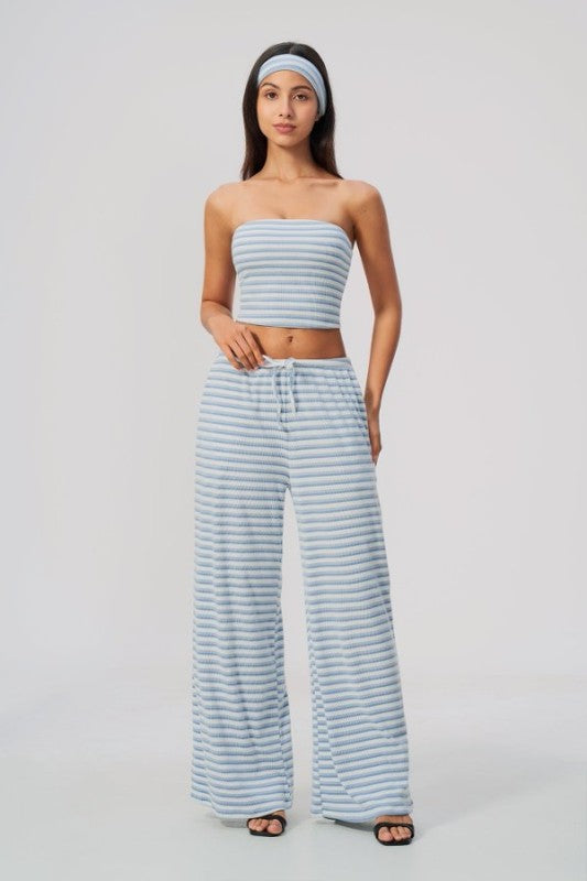 Rib Knit Bandeau Top & Wide Leg Pants Set