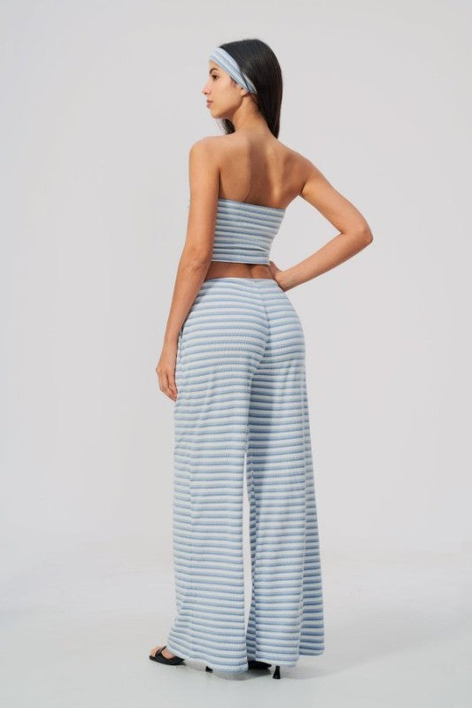 Rib Knit Bandeau Top & Wide Leg Pants Set