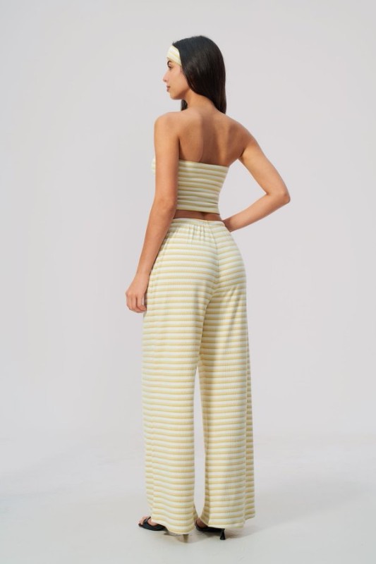 Rib Knit Bandeau Top & Wide Leg Pants Set