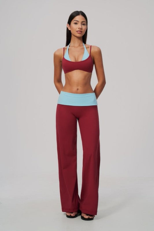 Vibrant Color Block Bra & Wide Leg Pants Set