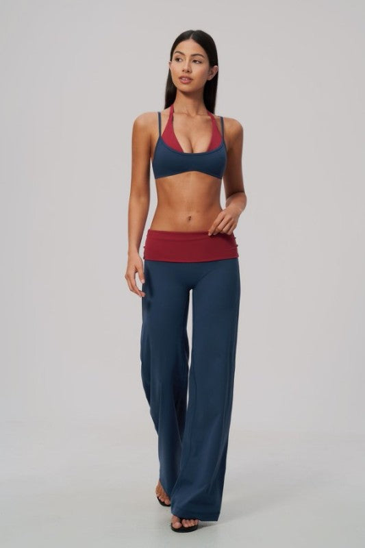 Vibrant Color Block Bra & Wide Leg Pants Set
