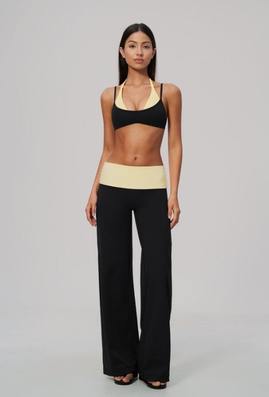Vibrant Color Block Bra & Wide Leg Pants Set