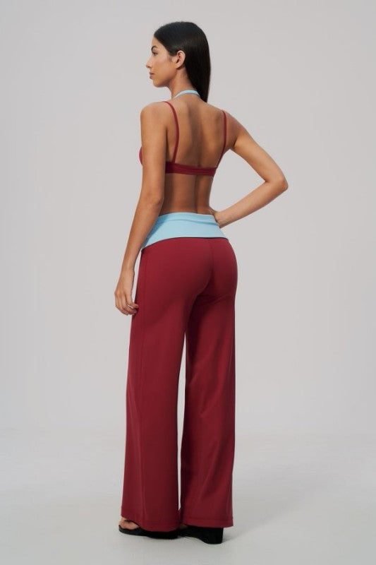 Vibrant Color Block Bra & Wide Leg Pants Set