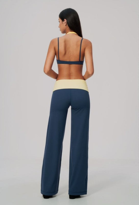 Vibrant Color Block Bra & Wide Leg Pants Set