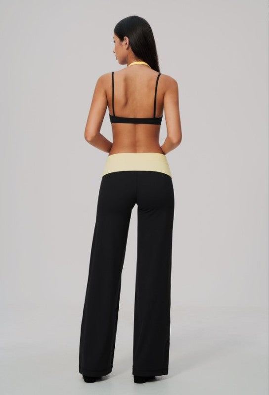 Vibrant Color Block Bra & Wide Leg Pants Set