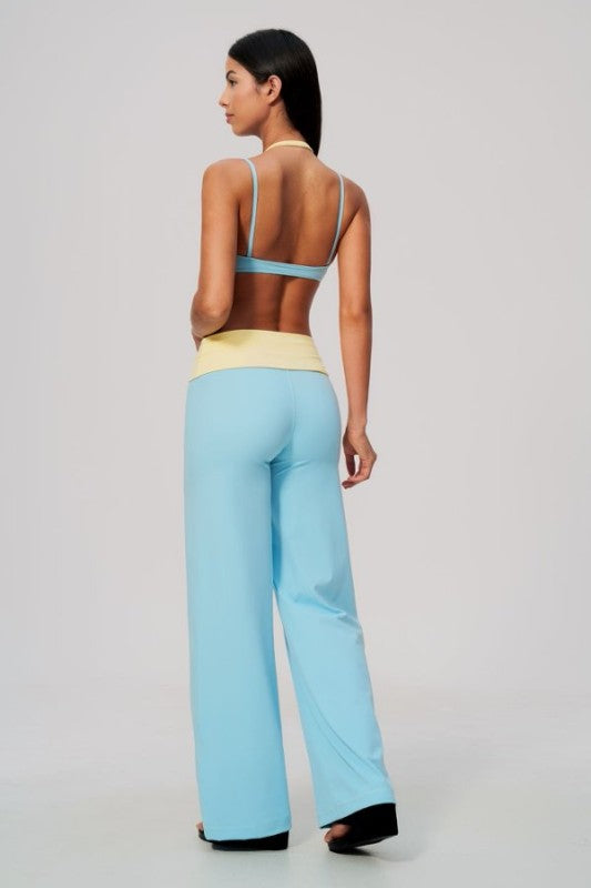 Vibrant Color Block Bra & Wide Leg Pants Set